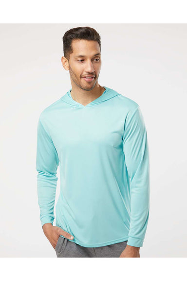Paragon 220 Mens Bahama Performance Long Sleeve Hooded T-Shirt Hoodie Aqua Blue Model Front
