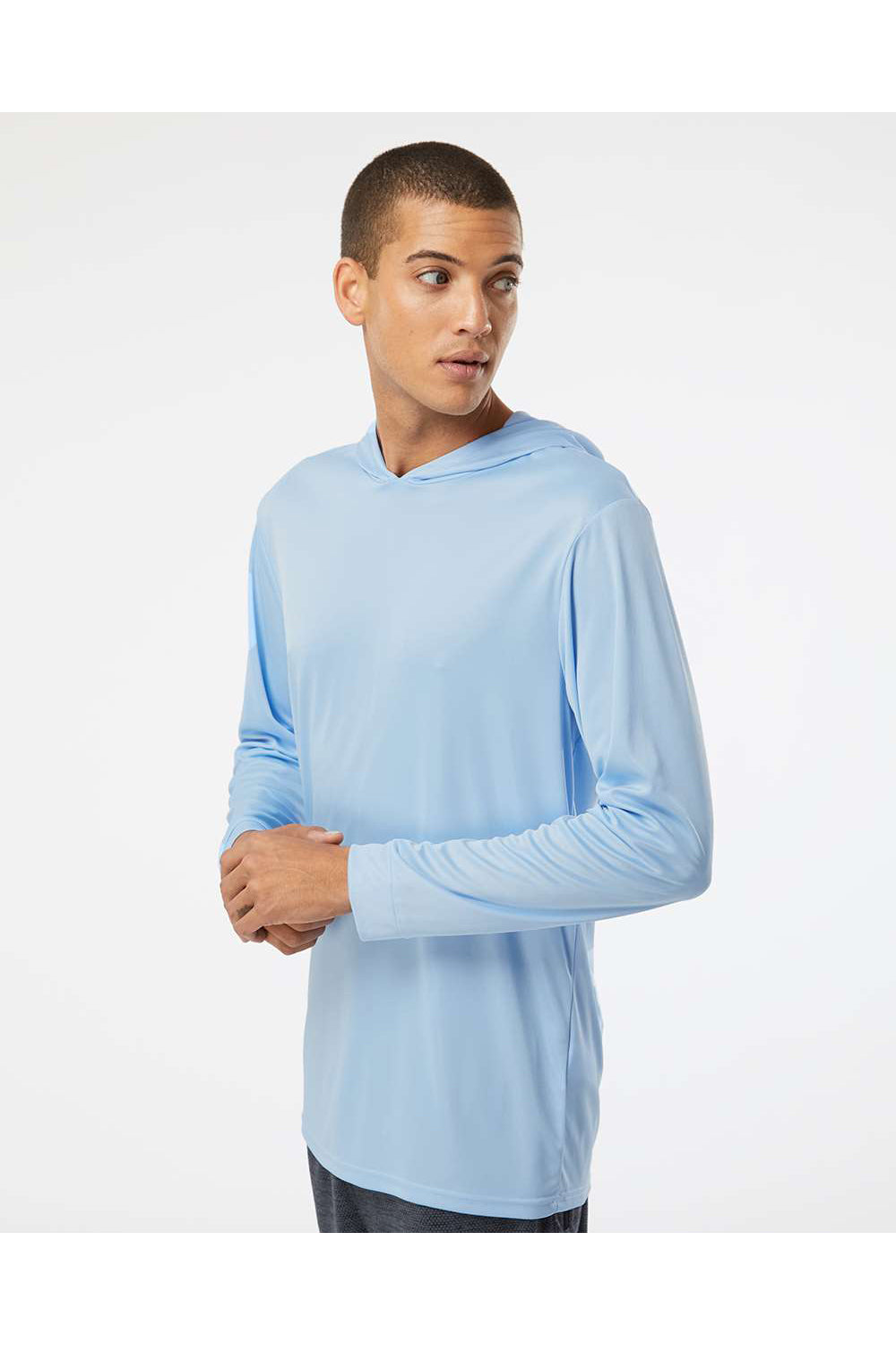 Paragon 220 Mens Bahama Performance Long Sleeve Hooded T-Shirt Hoodie Blue Mist Model Side