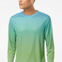 Paragon Mens Barbados Performance Moisture Wicking Pin Dot Long Sleeve Crewneck T-Shirt - Aqua Blue/Light Lime Green
