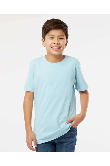 SoftShirts 402 Youth Organic Short Sleeve Crewneck T-Shirt Chambray Blue Model Front