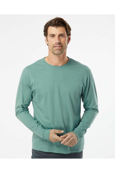 SoftShirts 420 Mens Organic Long Sleeve Crewneck T-Shirt Pine Green Model Front
