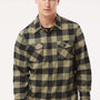Independent Trading Company Mens Long Sleeve Button Down Flannel Shirt w/ Double Pockets - Olive Green/Black