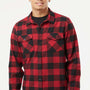 Independent Trading Company Mens Long Sleeve Button Down Flannel Shirt w/ Double Pockets - Red/Black