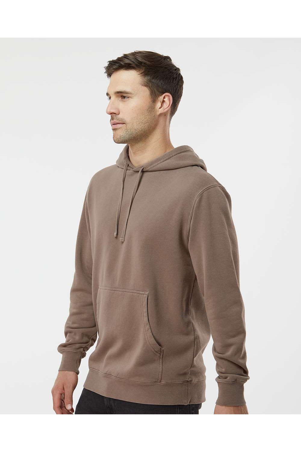 Independent Trading Co. PRM4500 Mens Pigment Dyed Hooded Sweatshirt Hoodie Clay Brown Model Side