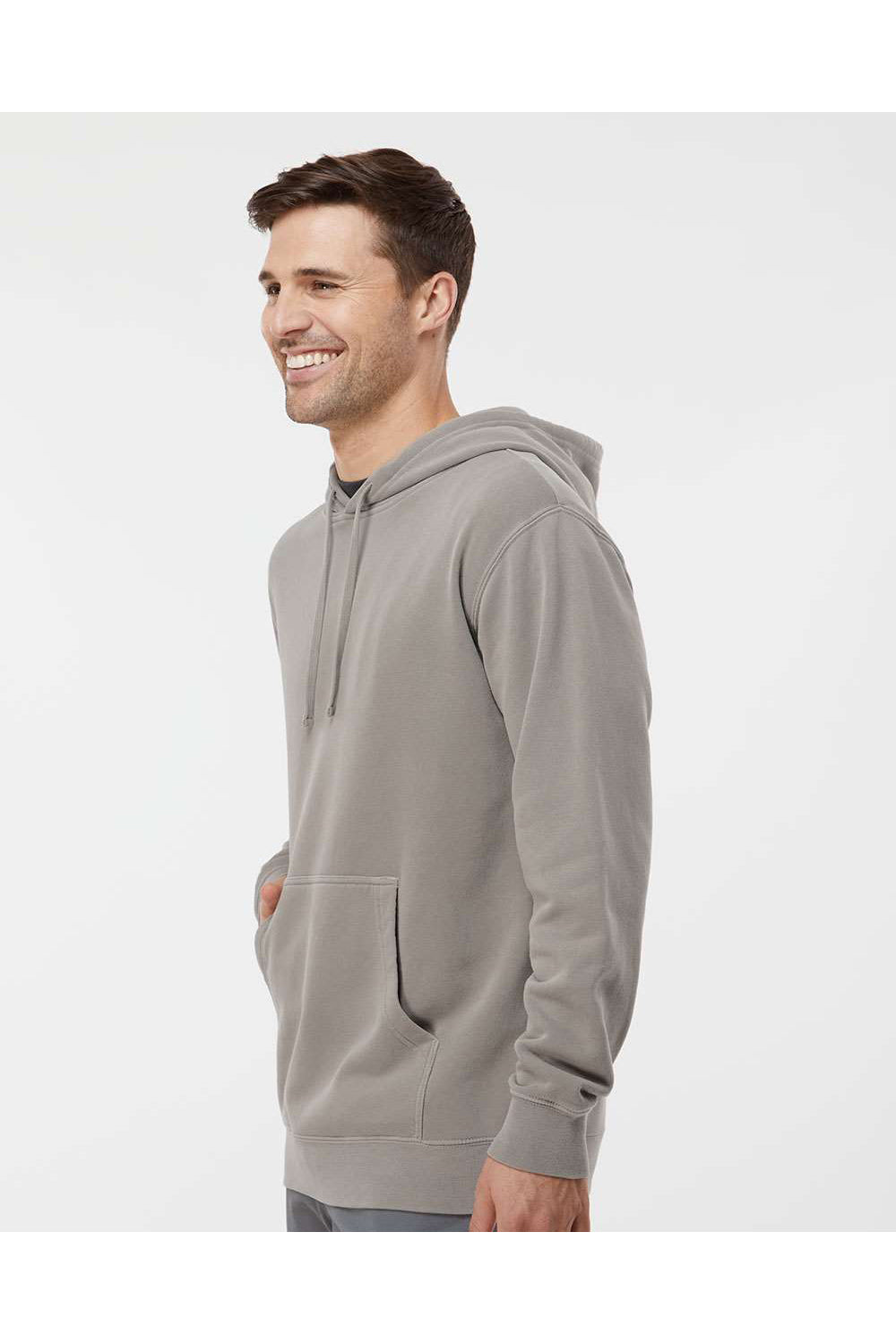 Independent Trading Co. PRM4500 Mens Pigment Dyed Hooded Sweatshirt Hoodie Cement Grey Model Side
