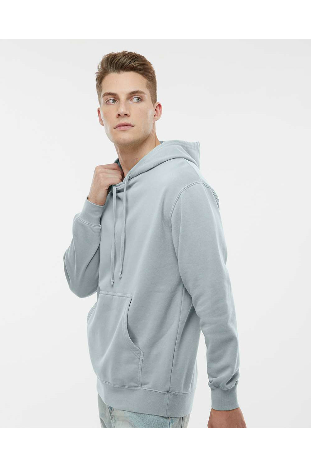 Independent Trading Co. PRM4500 Mens Pigment Dyed Hooded Sweatshirt Hoodie Sage Green Model Side