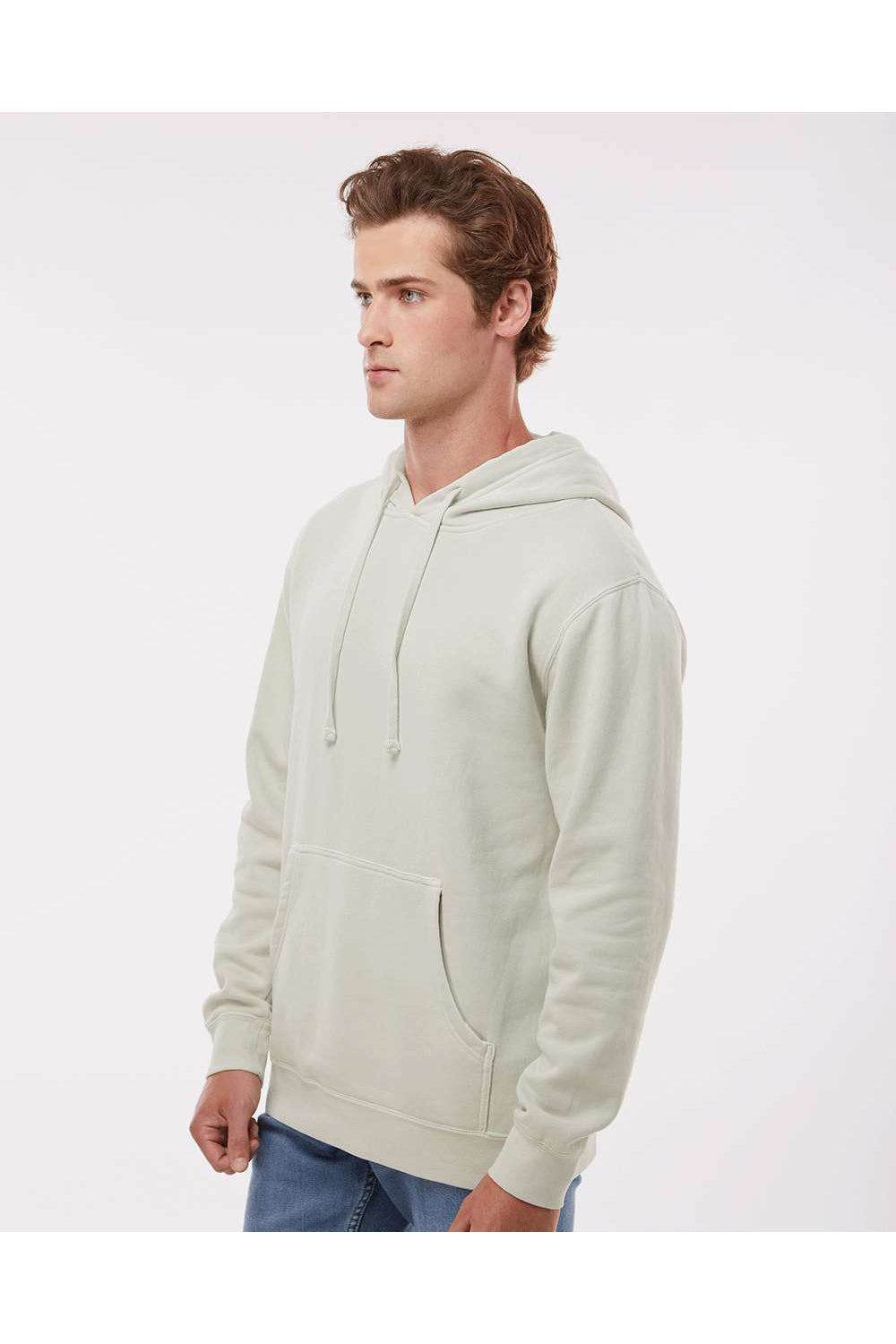 Independent Trading Co. PRM4500 Mens Pigment Dyed Hooded Sweatshirt Hoodie Ivory Model Side