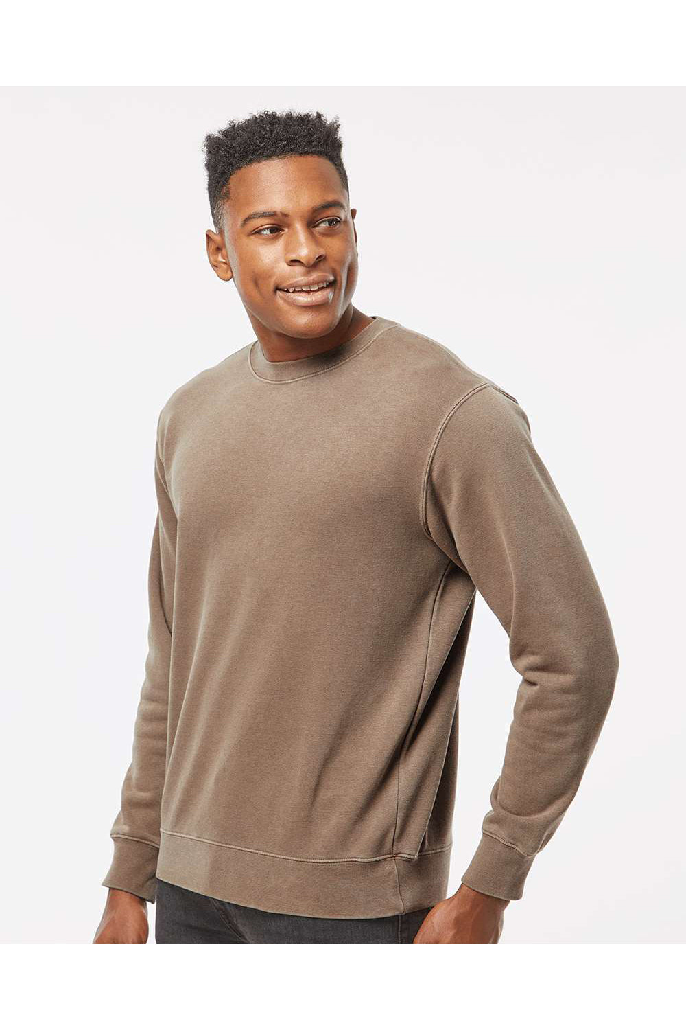 Independent Trading Co. PRM3500 Mens Pigment Dyed Crewneck Sweatshirt Clay Brown Model Side
