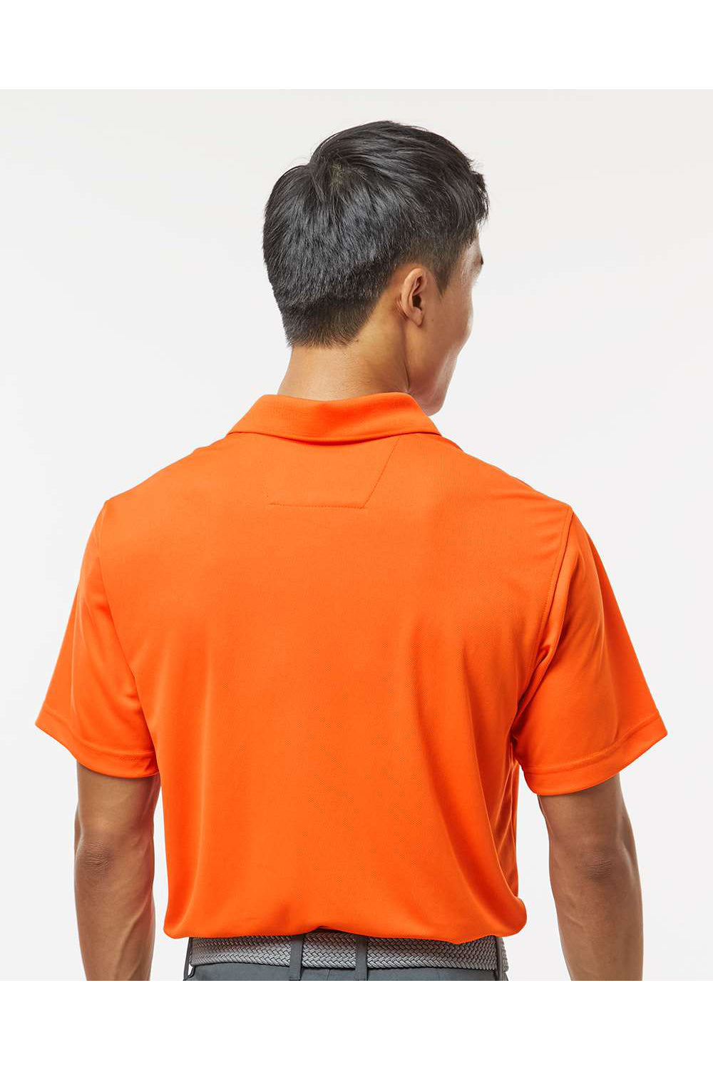 Paragon 100 Mens Saratoga Performance Mini Mesh Short Sleeve Polo Shirt Orange Model Back