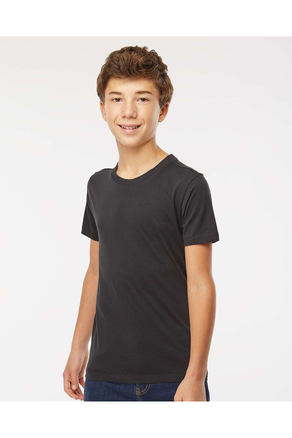 SoftShirts 402 Youth Organic Short Sleeve Crewneck T-Shirt Black Model Side