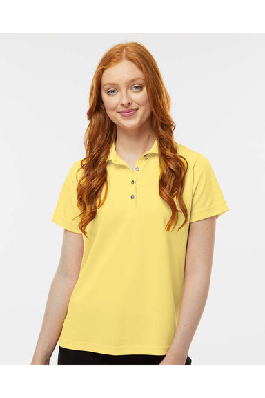 Paragon 104 Womens Saratoga Performance Mini Mesh Short Sleeve Polo Shirt Butter Yellow Model Front