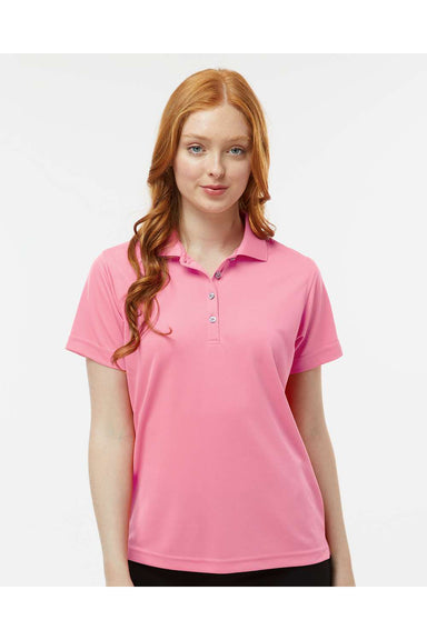 Paragon 104 Womens Saratoga Performance Mini Mesh Short Sleeve Polo Shirt Charity Pink Model Front
