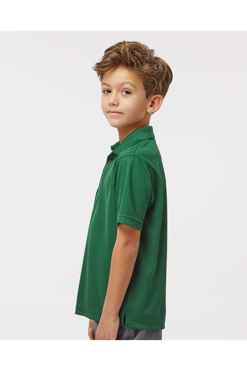 Paragon 108Y Youth Saratoga Performance Mini Mesh Short Sleeve Polo Shirt Hunter Green Model Side