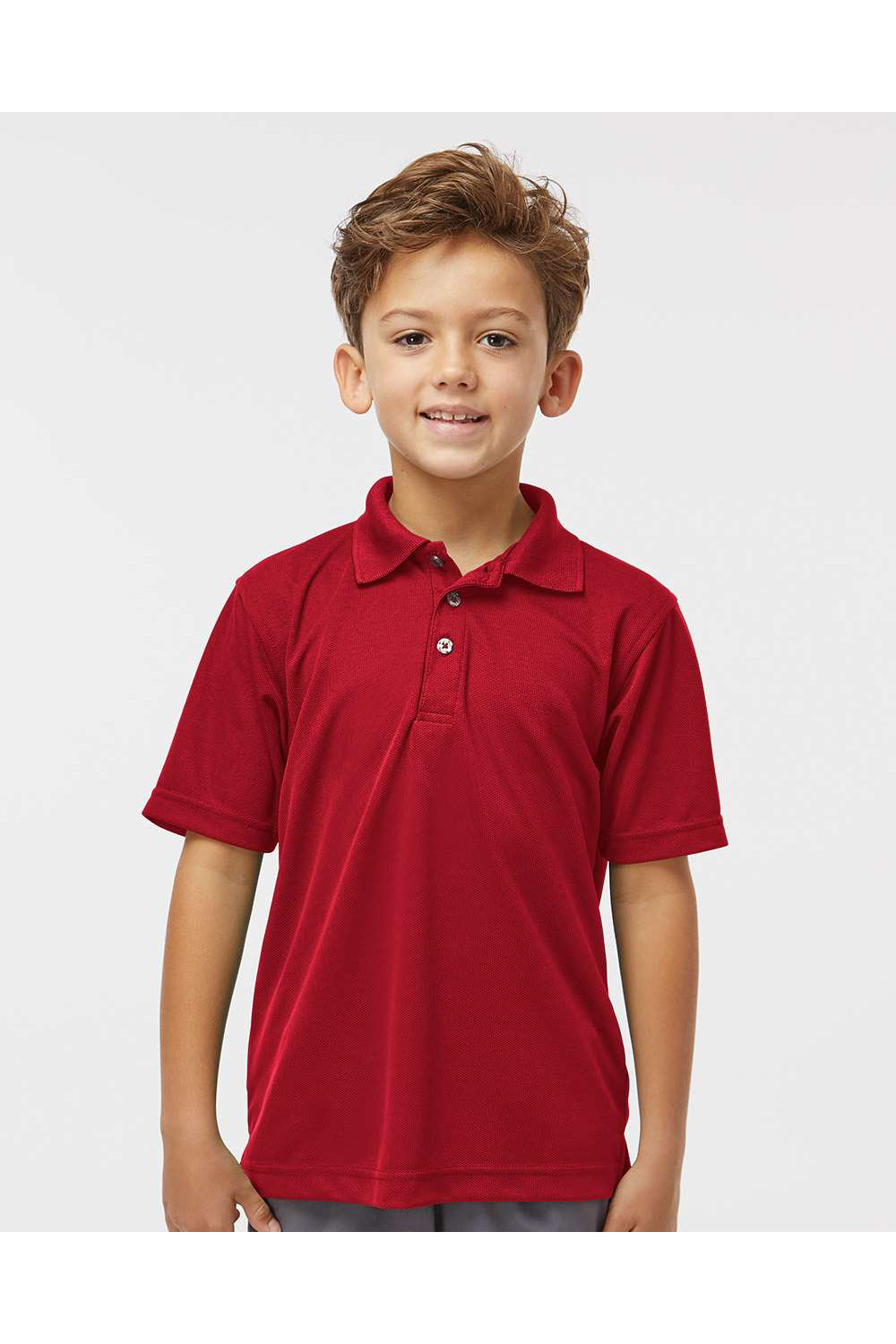 Paragon 108Y Youth Saratoga Performance Mini Mesh Short Sleeve Polo Shirt Red Model Front