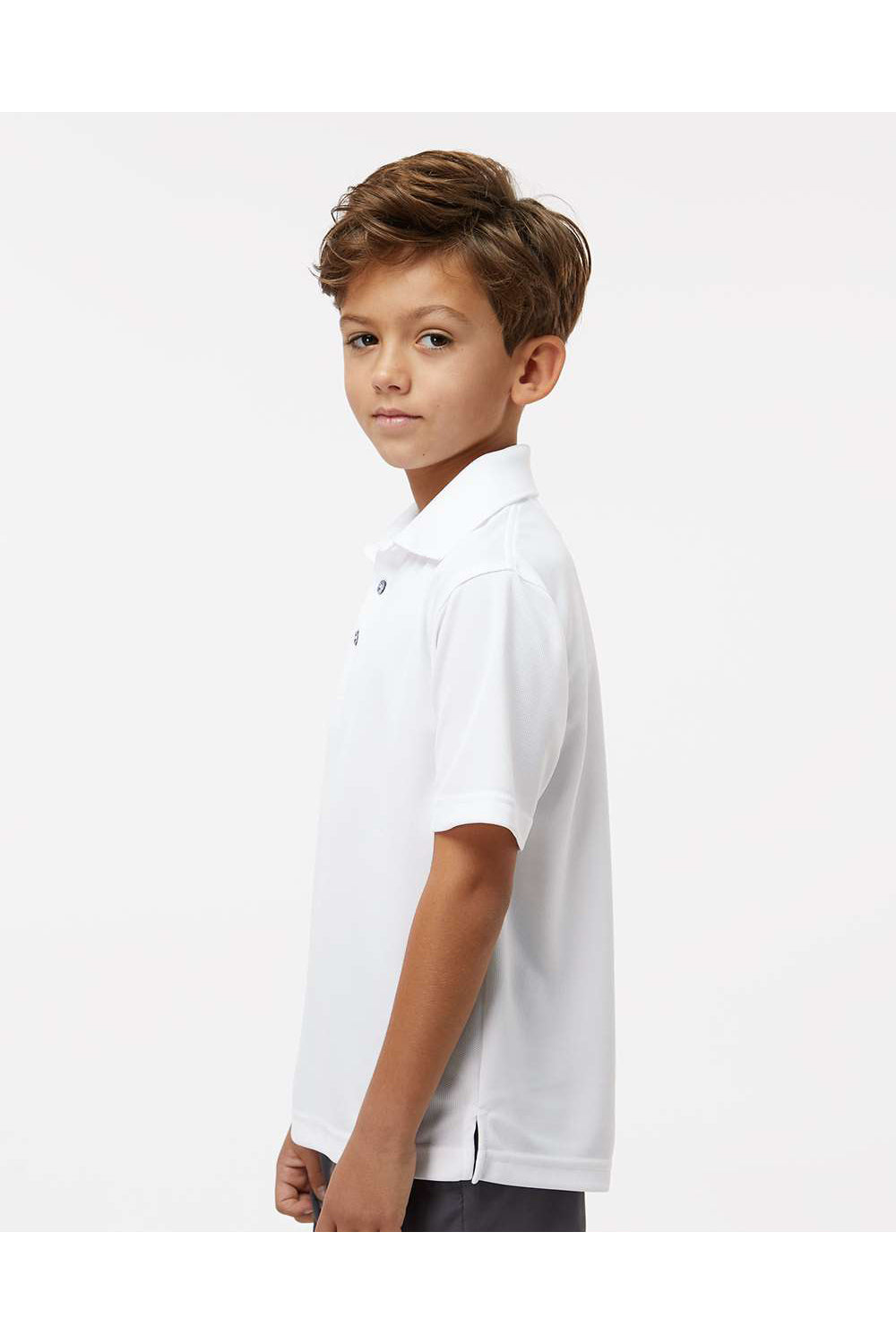 Paragon 108Y Youth Saratoga Performance Mini Mesh Short Sleeve Polo Shirt White Model Side