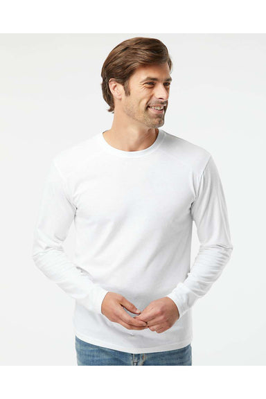 Kastlfel 2016 Mens RecycledSoft Long Sleeve Crewneck T-Shirt White Model Front