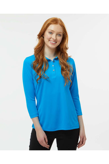 Paragon 120 Womens Lady Palm 3/4 Sleeve Polo Shirt Turquoise Blue Model Front