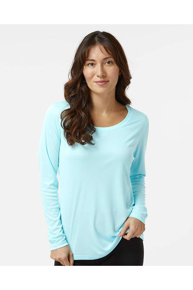 Paragon 214 Womens Islander Performance Long Sleeve Scoop Neck T-Shirt Aqua Blue Model Front