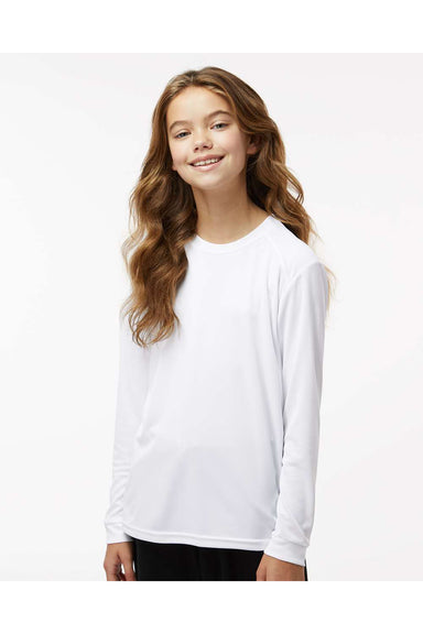 Paragon 218Y Youth Islander Performance Long Sleeve Crewneck T-Shirt White Model Front