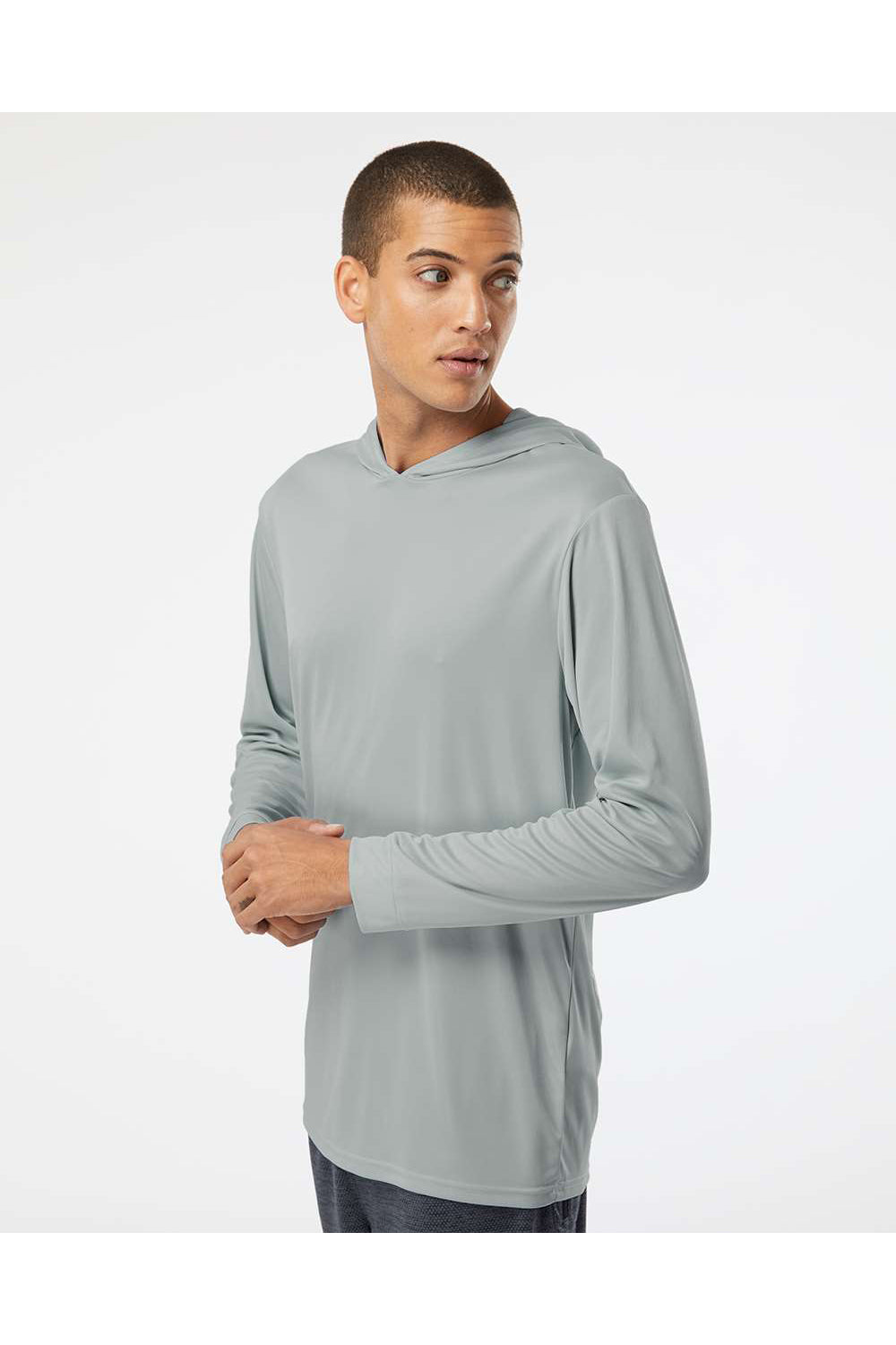Paragon 220 Mens Bahama Performance Long Sleeve Hooded T-Shirt Hoodie Medium Grey Model Side