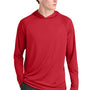 A4 Mens Performance Moisture Wicking Long Sleeve Hooded T-Shirt Hoodie - Scarlet Red