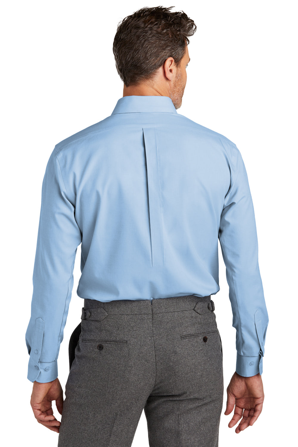 Brooks Brothers Mens Wrinkle Resistant Nailhead Long Sleeve Button Down Shirt w/ Pocket Newport Blue Model Back