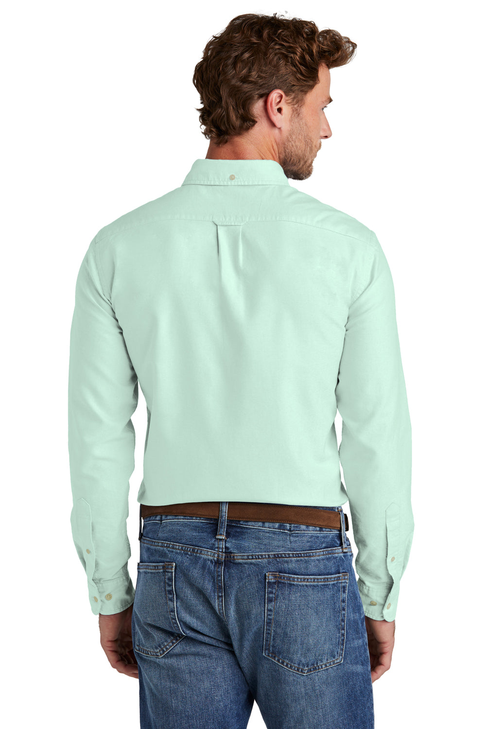 Brooks Brothers Mens Casual Oxford Long Sleeve Button Down Shirt w/ Pocket Soft Mint Green Model Back