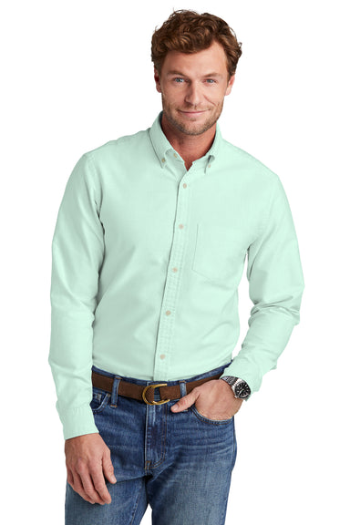 Brooks Brothers Mens Casual Oxford Long Sleeve Button Down Shirt w/ Pocket Soft Mint Green Model Front