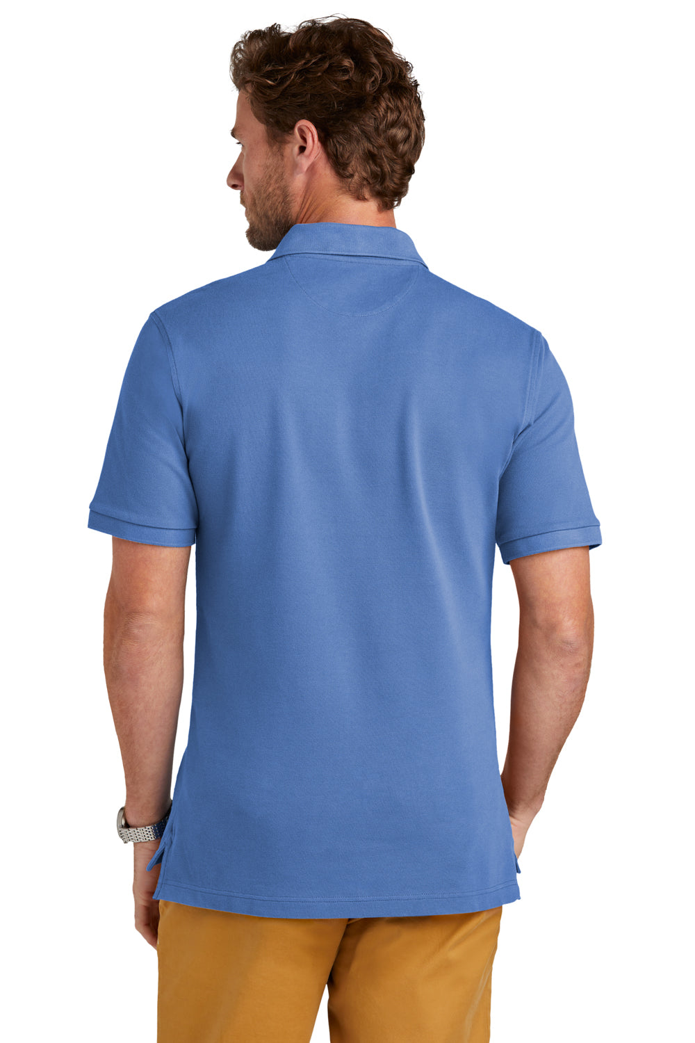 Brooks Brothers Mens Pique Short Sleeve Polo Shirt Charter Blue Model Back