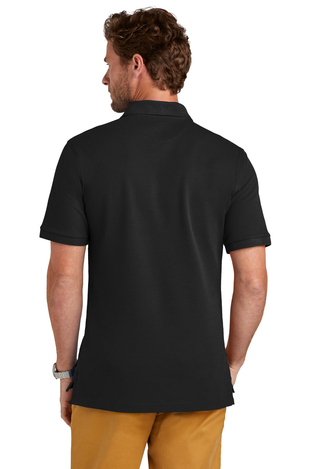 Brooks Brothers Mens Pique Short Sleeve Polo Shirt Deep Black Model Back