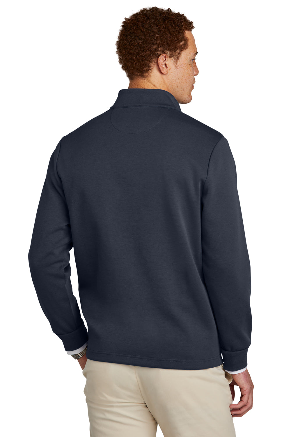Brooks Brothers Mens Double Knit 1/4 Zip Sweatshirt Night Navy Blue Model Back