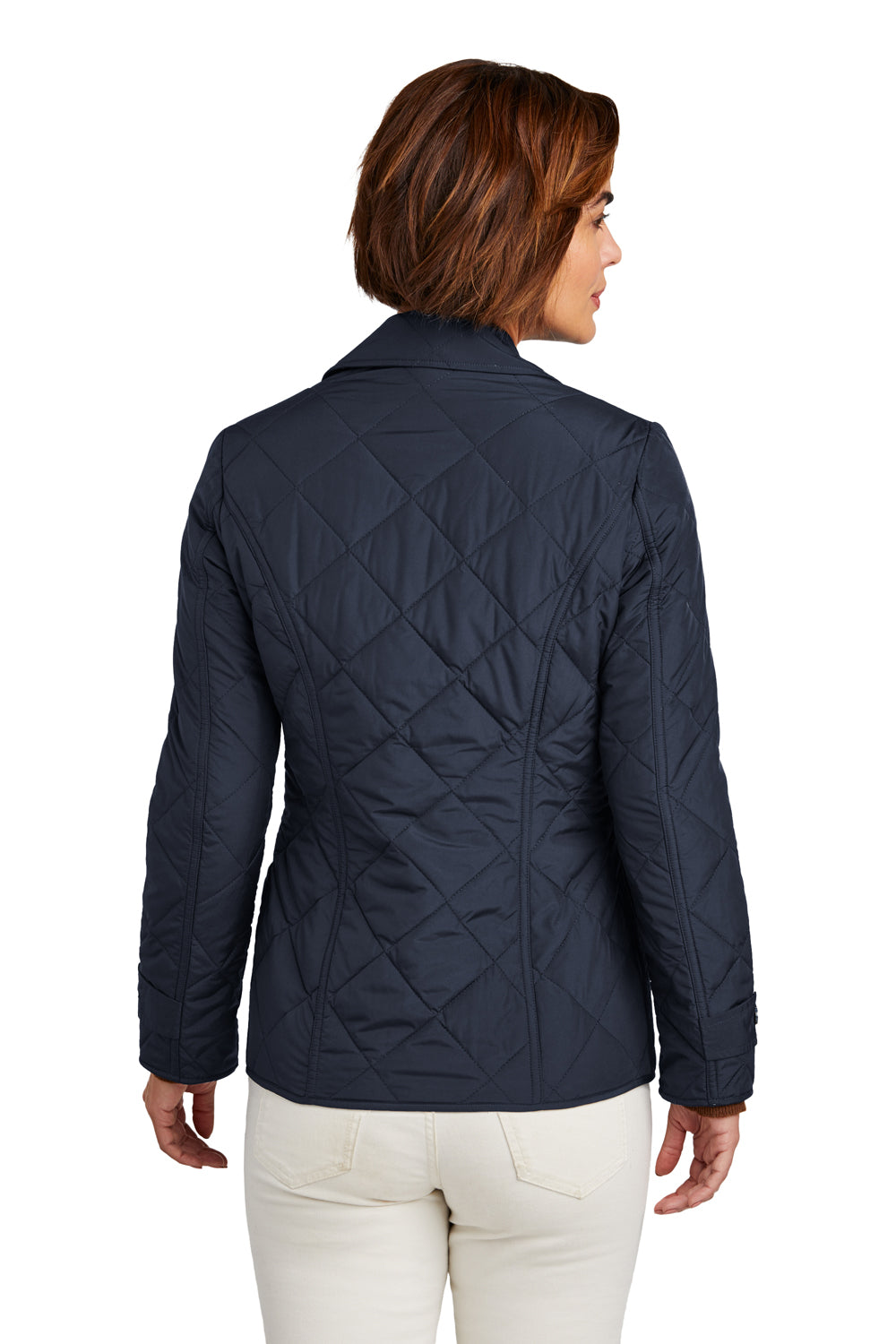 Brooks Brothers Womens Water Resistant Quilted Full Zip Jacket Night Navy Blue Model Back