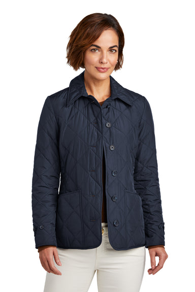 Brooks Brothers Womens Water Resistant Quilted Full Zip Jacket Night Navy Blue Model Front