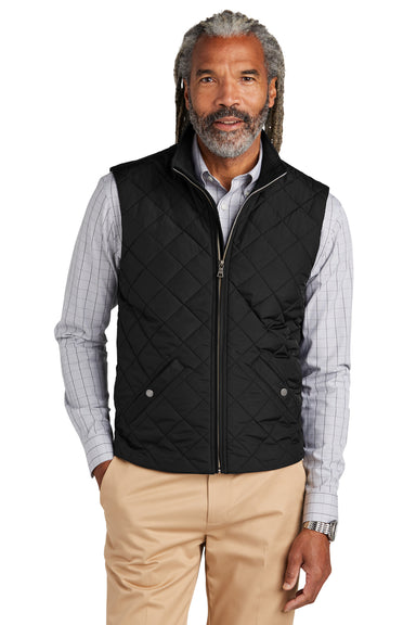 Brooks Brothers Mens Water Resistant Quilted Full Zip Vest Deep Black Model Front