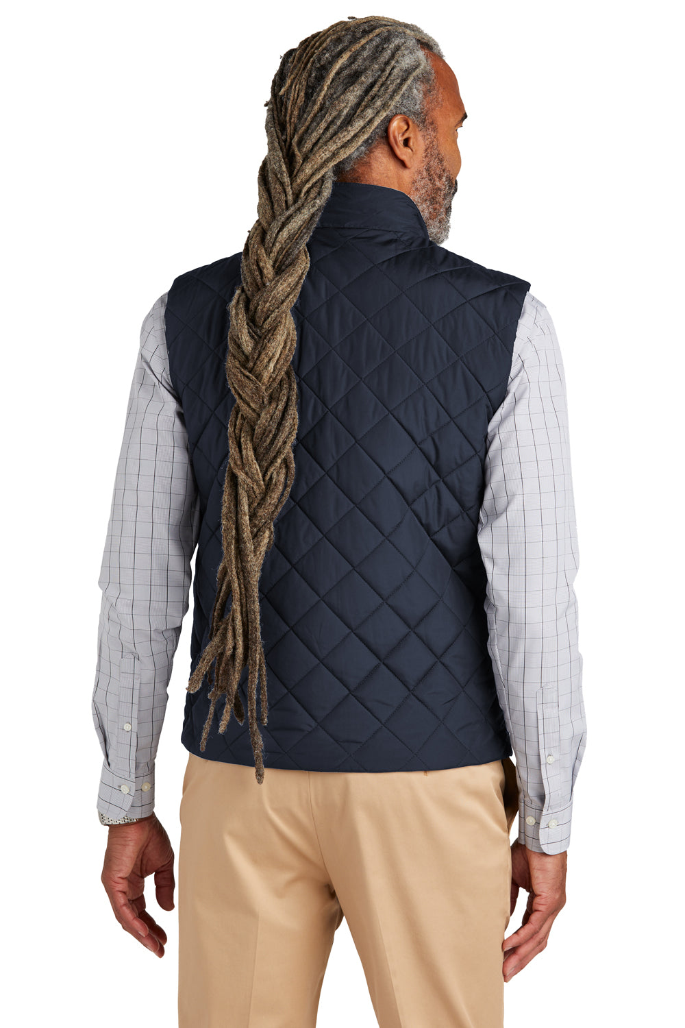 Brooks Brothers Mens Water Resistant Quilted Full Zip Vest Night Navy Blue Model Back