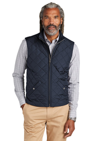 Brooks Brothers Mens Water Resistant Quilted Full Zip Vest Night Navy Blue Model Front