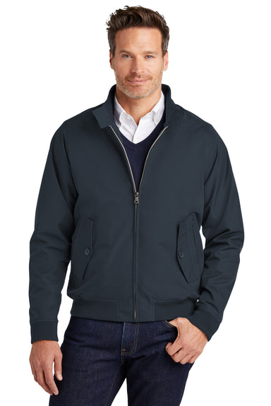Brooks Brothers Mens Water Resistant Full Zip Bomber Jacket Night Navy Blue Model Front