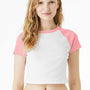 Bella + Canvas Womens Micro Ribbed Raglan Short Sleeve Crewneck Baby T-Shirt - White/Pink