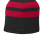 Port & Company Hats Unisex Fleece Lined Striped Beanie - Black/Athletic Red