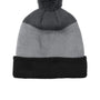 Port Authority Hats Unisex Cozy Striped Pom Beanie - Deep Black/Gusty Grey/Storm Grey
