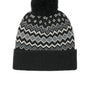 Port Authority Hats Mens Alpine Pom Beanie - Deep Black/Gusty Grey/Marshmellow - COMING SOON