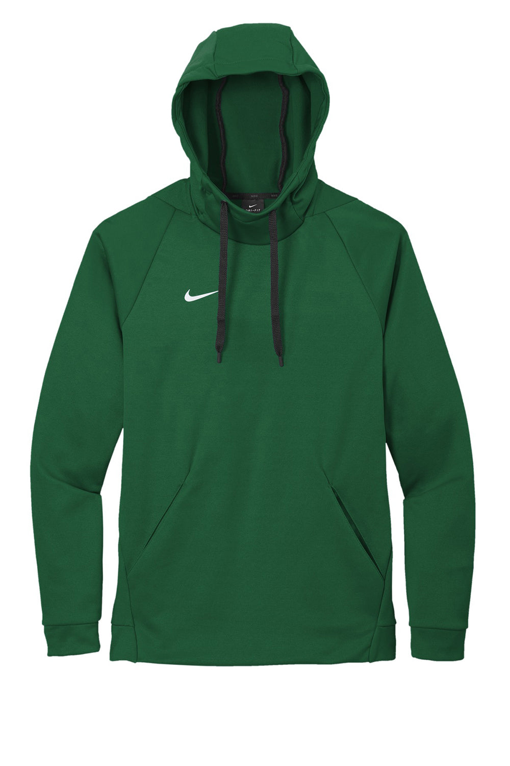 Nike CN9473 Mens Therma-Fit Moisture Wicking Fleece Hooded Sweatshirt Hoodie Team Dark Green Flat Front