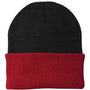 Port & Company Hats Unisex Knit Beanie - Black/Athletic Red