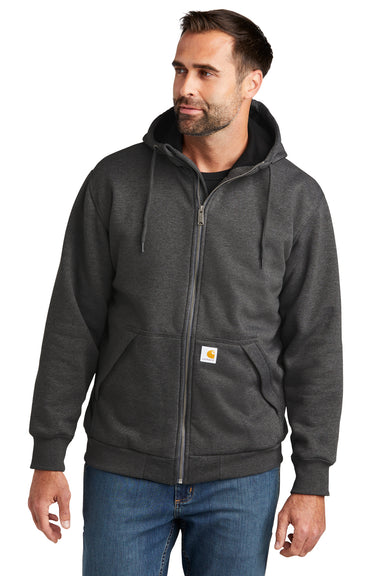 Carhartt CT104078 Mens Water Resistant Thermal Lined Full Zip Hooded Sweatshirt Hoodie Heather Carbon Grey Model Front