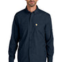 Carhartt Mens Force Sun Defender Moisture Wicking Long Sleeve Button Down Shirt w/ Double Pockets - Navy Blue