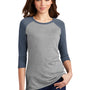 District Womens Perfect Tri 3/4 Sleeve Crewneck T-Shirt - Grey Frost/Navy Blue