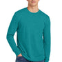 District Mens Perfect Blend CVC Long Sleeve Crewneck T-Shirt - Heather Teal Blue
