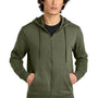 District Mens Perfect Weight Fleece Full Zip Hooded Sweatshirt Hoodie w/ Pockets - Military Green