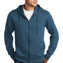 District Mens Perfect Weight Fleece Full Zip Hooded Sweatshirt Hoodie w/ Pockets - Heather Poseidon Blue - Closeout