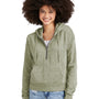 District Womens Perfect Tri Fleece 1/4 Zip Hooded Sweatshirt Hoodie w/ Pouch Pocket - Military Green Frost